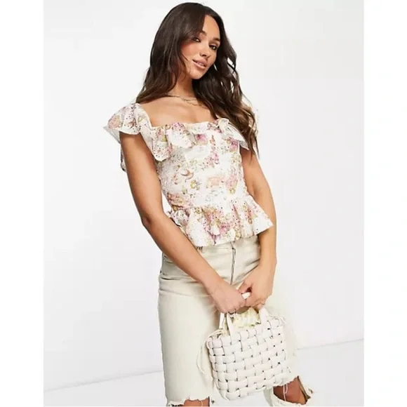 Floral Ruffle Peplum Blouse - Picture 2 of 7